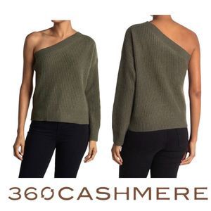 360 CASHMERE Lena One-Shoulder 100% Cashmere Sweater in Olive Size Small NWT